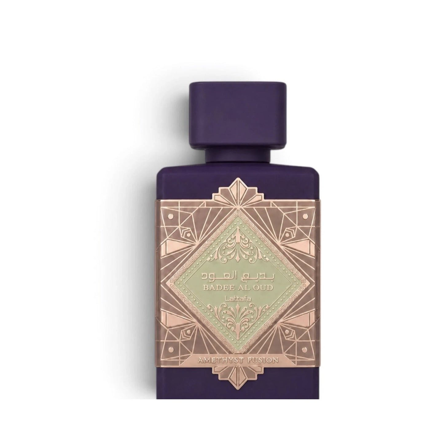 Lattafa Bade'e Al Oud Amethyst Fusion bottle on white background