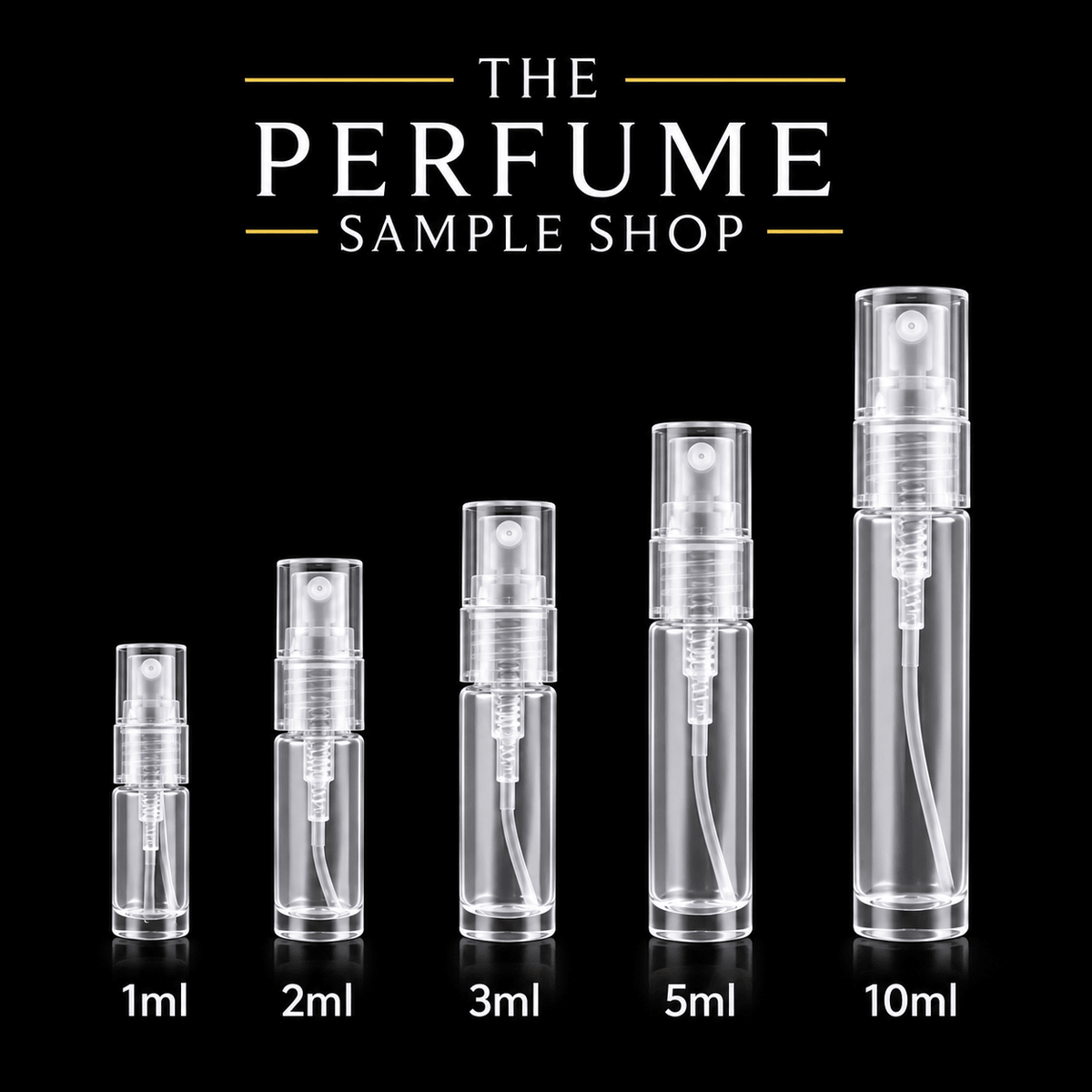 Clear perfume sample atomisers in 1ml 2ml 3ml 5ml and 10ml