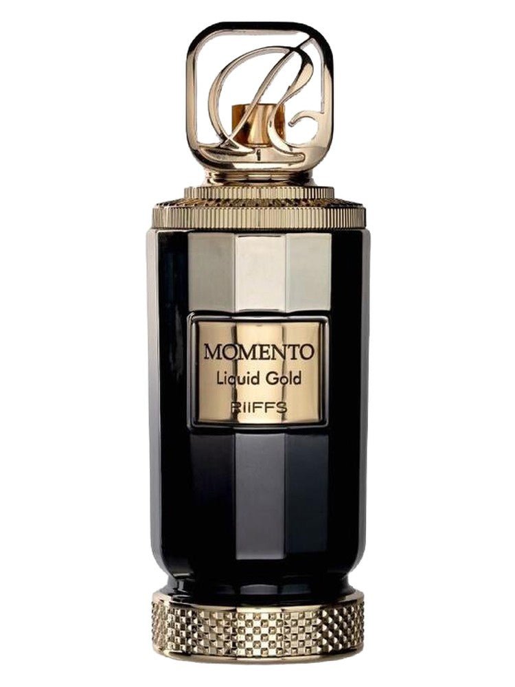 Riiffs Momento Liquid Gold perfume bottle on white background