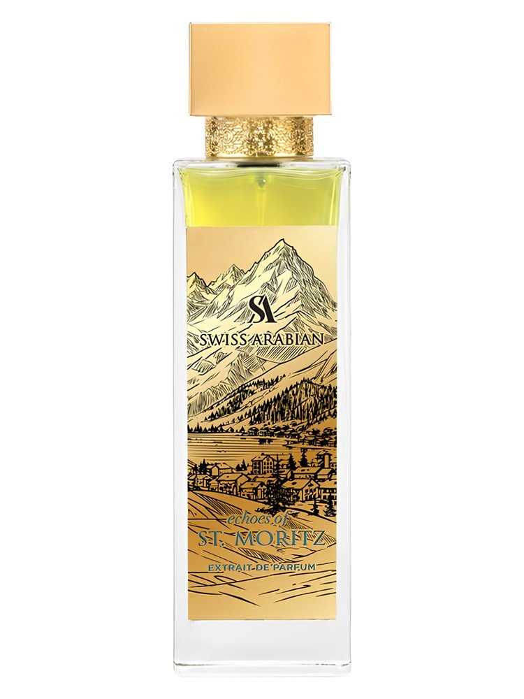 Swiss Arabian Echoes of St. Moritz perfume bottle on white background