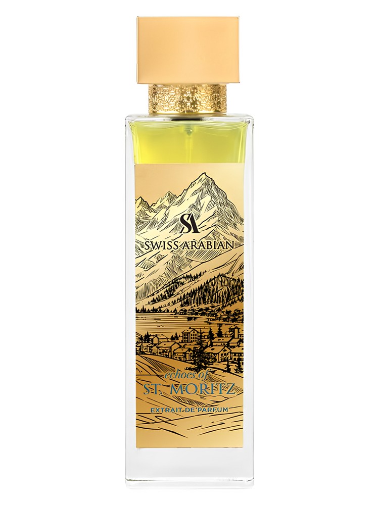 Swiss Arabian Echoes of St. Moritz perfume bottle on white background