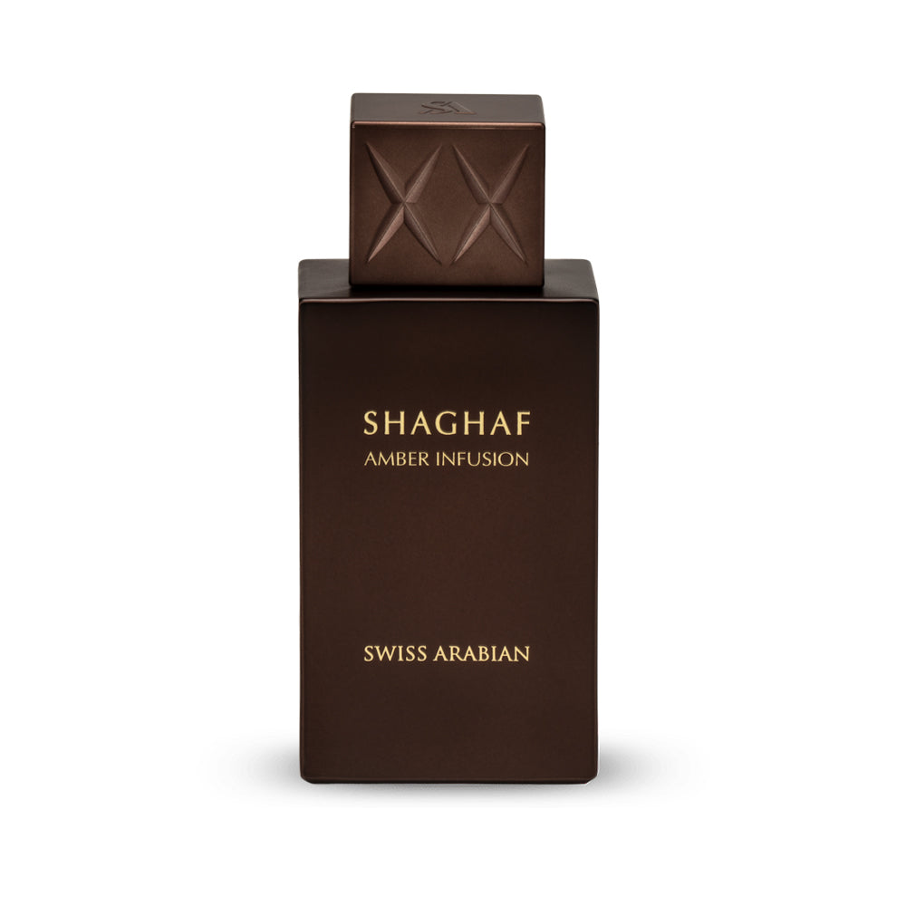 Swiss Arabian Shaghaf Amber Infusion perfume bottle on white background