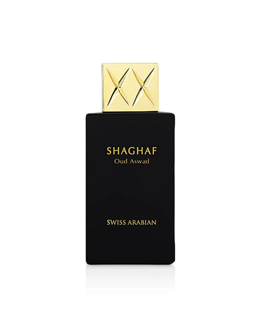 Swiss Arabian Shaghaf Oud Aswad perfume bottle on white background
