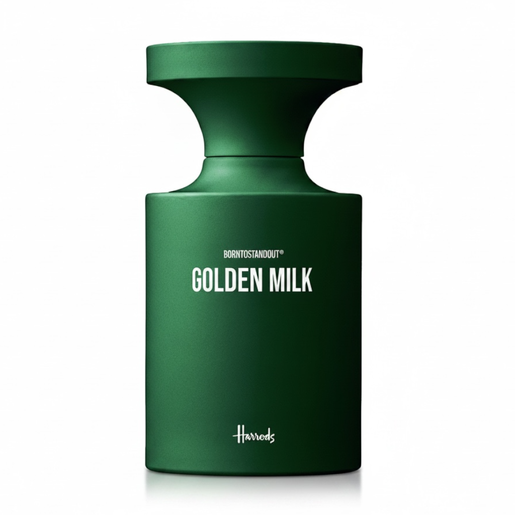 BORNTOSTANDOUT Golden Milk Eau de Parfum bottle on white background