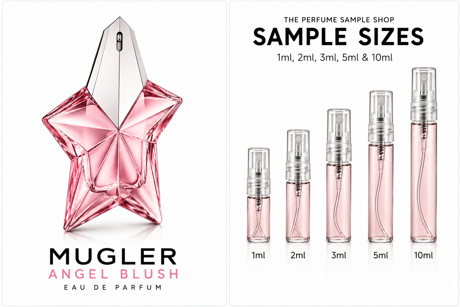 Mugler Angel Blush fragrance sample sizes 1ml 2ml 3ml 5ml and 10ml