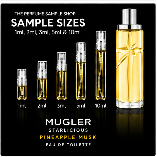 Mugler Starlicious Pineapple Musk sample sizes 1ml 2ml 3ml 5ml and 10ml