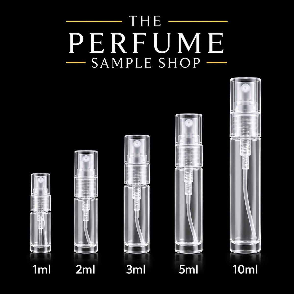 Clear perfume sample atomisers in 1ml 2ml 3ml 5ml and 10ml