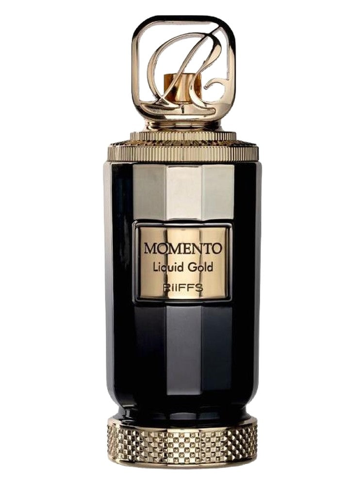 Riiffs Momento Liquid Gold perfume bottle on white background