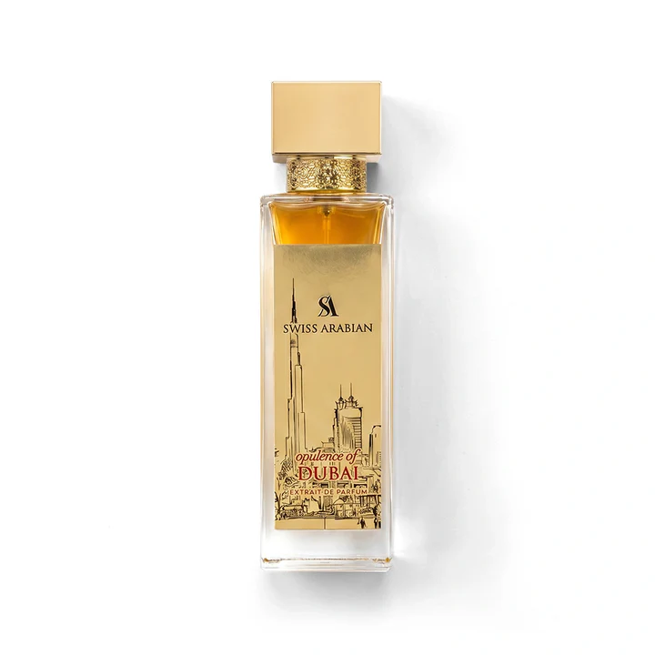 Swiss Arabian Opulence of Dubai perfume bottle on white background