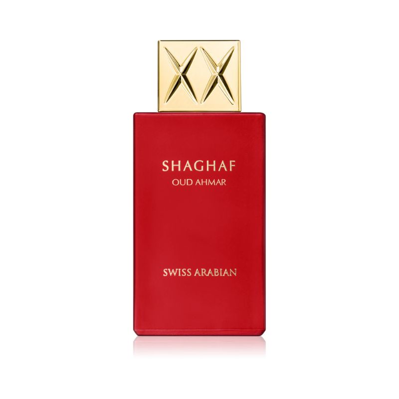 Swiss Arabian Shaghaf Oud Ahmar perfume bottle on white background